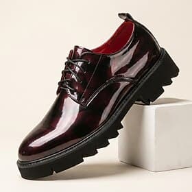 Men's Patent Leather Oxford Shoes, Lace-Up Chunky Sole Dress Shoes, Business Casual Formal Shoes for Office, Wedding, Party