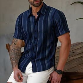 Homme Géométrique Rayé Chemise Chemise Boutonnée Chemise décontractée Manche Courte Mode Décontractée Quotidien Extérieur Vacances à la Plage Été Printemps Col