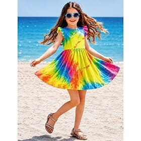 Girls' 3D Graphic Optical Illusion Dress Ruffle Dress Sleeveless 3D Print Summer Spring Daily Vacation Party Cute Basic Casual Kids 4-12 Years Casual Dress A L