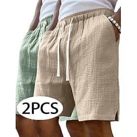 Men's Shorts Linen Shorts Summer Shorts Beach Shorts Casual Shorts Drawstring Elastic Waist Side Split Solid Color Comfort Breathable Knee Length Daily Outdoor