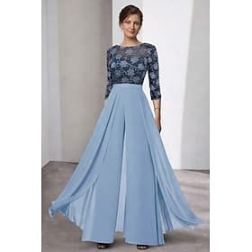 Combinaison Tailleur-Pantalon Longueur au sol Robe de Cérémonie Robe de Mère de Mariée Manche 3/4 Col Bateau Élégant ancien Formel robe demoiselle d honneur É