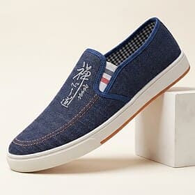 Men's Blue Slip-On Canvas Loafers – Lightweight Breathable Comfort Shoes, Minimalist Casual Walking Flats for Travel, College, Outdoor and Everyday Wear