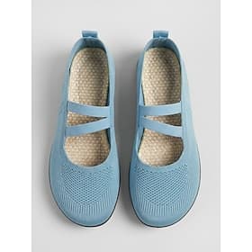 Women's Sky Blue Breathable Knit Mary Jane Flats – Wide Fit Lightweight Slip-On Walking Shoes with Soft Cushion Sole for Travel and Everyday Comfort