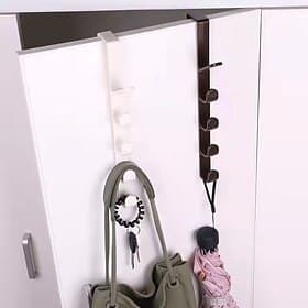 Bedroom Door Hanging Clothes Rack, Over The Door Plastic Storage Hooks Organizer with Handbag Hanging Rod for Bedroom, Bathroom Closet Door Storage Rack