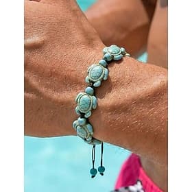 Bracelet homme bohème en résine avec cordon coulissant et perles en forme de tortue, fait main, idéal pour les vacances à la plage accessoire de tous les jours