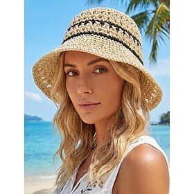 Chapeau de soleil pliable en paille pour femme, chapeau de plage bohème à larges bords en crochet, casquette d'été portable et pliable pour les vacances vêteme