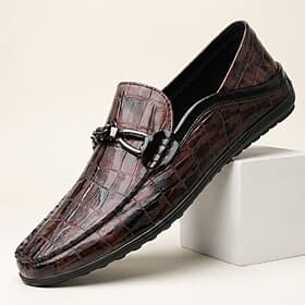 Men's Crocodile Embossed Loafers, Slip-On Buckle Dress Shoes, Business Casual Shoes for Office, Wedding, Party