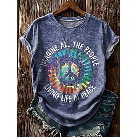 American Independence Day Women's T Shirt Print Graphic Plants Vintage Stylish Classic Short Sleeve Crew Neck Regular Tops Casual Daily Blue Brown Green Summer