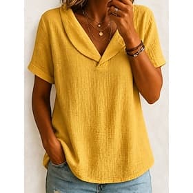 Women's Blouse Plain Elegant Casual Short Sleeve V Neck Regular Tops Casual Daily Holiday Blue White Yellow Summer Spring