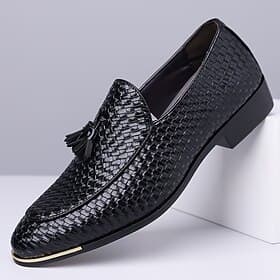 Men's Woven Tassel Loafers, Slip-On Dress Shoes, Elegant Business Casual Shoes for Office, Party, Wedding, Daily Wear