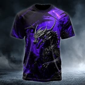 Men's Dragon T Shirt Short Sleeve T shirt 3D Print Crew Neck Shirt Gothic Dark Street Dark Party Red Purple Green All Seasons Clothing Apparel S M L XL XXL XXX