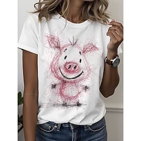 Women's T Shirt Print Graphic Animal Vintage Stylish Classic Short Sleeve Crew Neck Round Neck Regular Tops Casual Daily White Summer Spring