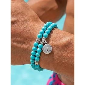 Men's Boho Turquoise Bracelet Set - 2-Piece Tree of Life Charm Beaded Wristbands, Ethnic Alloy Natural Stone Stackable Jewelry for Travel Vacation Daily Casu