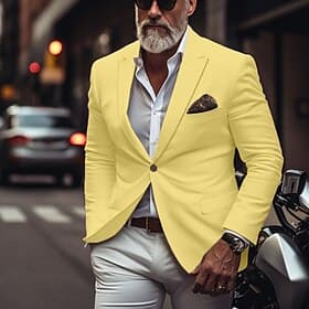 Men's Blazer Business Cocktail Party Wedding Party Fashion Casual Spring Fall Polyester Solid Color Button Pocket Comfortable Single Breasted Blazer Light Pi
