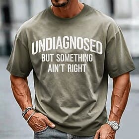 Men's Undiagnosed But Something Ain't Right Cotton Acid Wash Shirt Heavyweight T-shirt Short Sleeve T shirt DTG Crew Neck Shirt Fashion Daily Street Holiday Su