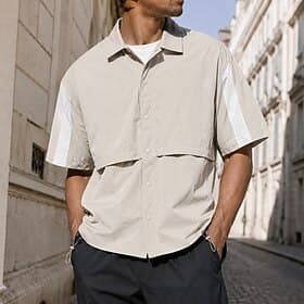 Men Shirt Casual Shirt Button Up Shirt Blue Black Navy Blue Purple Apricot Short Sleeve Plain Shirt Collar Casual Daily Quick Dry Clothing Apparel Elegant Fash