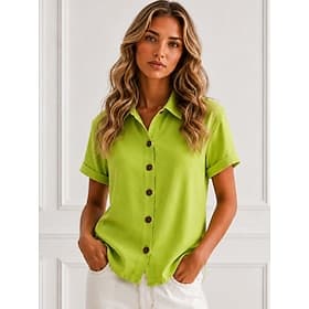 Women's Blouse Buttons Plain Stylish Casual Short Sleeve Shirt Collar Regular Tops Casual Daily Blue White Pink Red Green Summer Spring