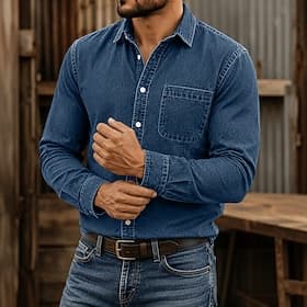 SoftFade™ Men Shirt Casual Shirt Acid Wash Shirt Garment Dyed Black Light Green Burgundy Long Sleeve Plain Shirt Collar Casual Daily Front Pocket Clothing Appa