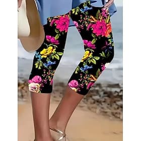 Women's Capri Pants Chinos Leggings Vacation Fashion Streetwear Capris High Waist Floral Graphic Print Comfort Soft Comfortable High Elasticity Daily Outdoor V