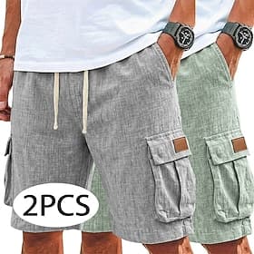 Homme Shorts Shorts en Lin Shorts d'été Shorts de plage Cordon de serrage Taille Élastique Multi-poches Couleur Pleine Confort Respirant Longueur Genou Quotidi