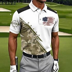 4. Juli 2026 250. Herren Tarnung Golf Sport-Poloshirts Kurzarm Polo-Shirts Hemden mit Kragen Lässig Athleisure 3D-Druck Knöpfe Atmungsaktives Gewebe Frühling