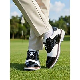 Men's Black White Golf Shoes, Lace-Up Dress Sport Shoes, Comfortable Non-Slip Shoes for Golf, Wedding, Outdoor Events