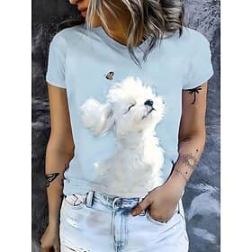 Women's T Shirt Print Graphic Animal Vintage Stylish Classic Short Sleeve Crew Neck Round Neck Long Tops Casual Daily Blue Green Summer Spring