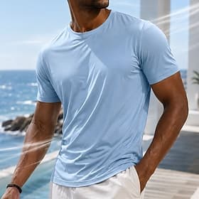 Men's T Shirt Tee Top Short Sleeve Crew Neck Summer Spring Plain Casual Athletic Quick Dry Slim Plain Casual Daily Sports Light Blue White Gray Top Tee for Men