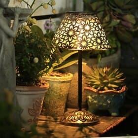 Outdoor Solar USB Rechargeable Hollow Metal Lantern, Waterproof Patio Garden Yard Villa Balcony Decorative Projection Lamp for Summer Party Camping Ambience L
