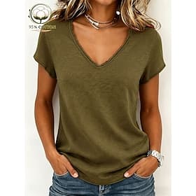 Women's T Shirt Stylish Short Sleeve V Neck Regular Tops Casual Olive green (official brushed inner version) Grey (Official brushed inner fabric) White (offici