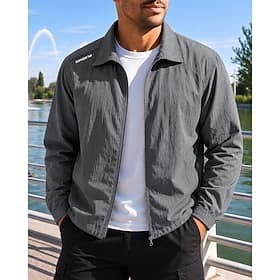 Homens Cor Sólida Jaqueta de Corrida Jaqueta Outdoor Verão Primavera Zip Completo Manga Longa Atlético Proteção Solar Leve Respirável Tênis Golfe Corrida Cinze