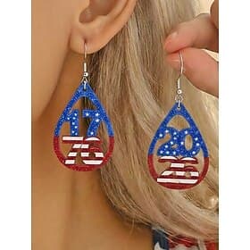 Women's Patriotic Acrylic Earrings 1776 2026 USA Flag Glitter Statement Earrings,Lightweight Red White Blue,Jewelry for Independence Day,America 250 Party,Mult