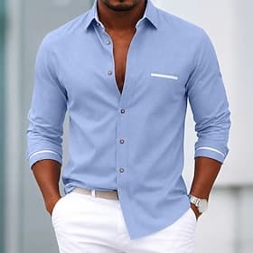 Homme Chemise Chemise habillée Chemise Oxford Chemise Boutonnée Bloc de Couleur Quotidien Affaires Bleu Ciel Blanche Bleu de minuit Gris manche longue Col gran