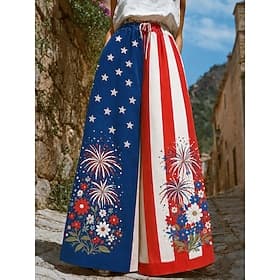 Dames BreedBeen Chinese Vrijetijdsbroek Broeken Vakantie Modieus Basic Volledige lengte Medium TaillePantsAmerikaanse Onafhankelijkheidsdag Amerikaanse vlag Z