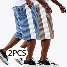 Men's Shorts Casual Shorts Corduroy Shorts Pocket Elastic Waist Contrast Color Patchwork Pattern Comfort Breathable Short Casual Outdoor Beach Vacation Fashion
