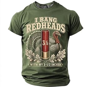 I Bang Redheads With My 3 1 2 Incher' Men's Funny Hunting Humor Sarcastic Vintage T Shirt Graphic Crew Neck Short Sleeve Gift for Hunter Designer Clothing Appa