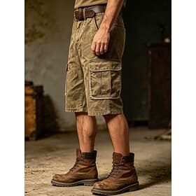 Men's Tactical Cargo Cargo Shorts Shorts Casual Shorts Pocket Elastic Waist Plain Solid Knee Length Casual Outdoor Streetwear Fashion Streetwear Khaki Inelasti