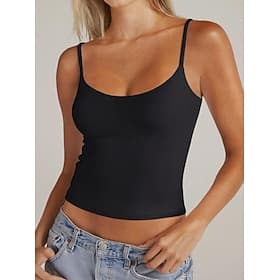 Mujer Camiseta sin mangas Color sólido Elegante Casual Sin Mangas Tirantes Espagueti Tops regulares Casual Diario Deportes Azul Piscina Caqui Negro Blanco Rosa