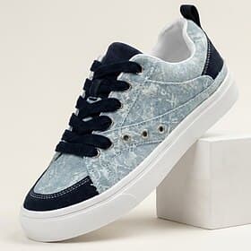 Men's Denim Low Top Sneakers, Lace-Up Casual Skate Shoes, Retro Fashion Walking Shoes for Streetwear, Travel, Daily Wear