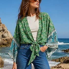 Bohemio Boho Hippie Top corto Larga Hippie Floral Disfraz Mujer Playa Festival de Música Adulto Cima Verano