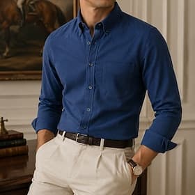 Camisa de hombre 100% algodón oxford, camisa de negocios azul marino