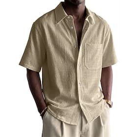 Homme Chemise Chemise d'été Chemise de Plage Chemise en coton et lin Chemise Boutonnée Uni Occasionnel Extérieur Bleu Noir Blanche bleu marine Manche Courte Co