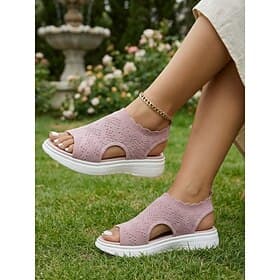 Rosa Strick-Sportsandalen für Damen – atmungsaktive, offene Slipper zum Hineinschlüpfen, leichte und bequeme Sandalen zum Spazierengehen, ideal für Reisen, Gar