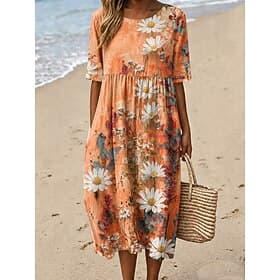 Damen Midikleid Etui-Kleid T-Shirt-Kleid A Linie Kleid Sommerkleid Urlaub Lässig Boho Täglich Sommerkleid Frühlingskleid Lässiger Schnitt Blumen Grafik Kurzarm