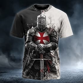 Men's Knights Templar Crusaders Cross T Shirt Short Sleeve T shirt 3D Print Crew Neck Shirt Religious Street Dark Party White All Seasons Clothing Apparel S M