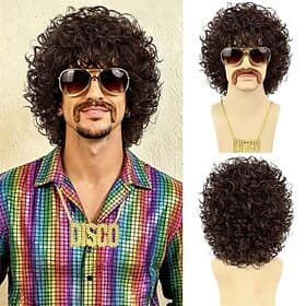 Men s Afro Curly Wig for 70s Disco Party Wig for Costume Cosplay Halloween Party(Only Wigs)