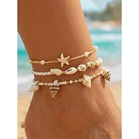 Ensemble de 3 bracelets de cheville bohèmes pour femme, en résine de coquillage extensible, parfaits pour les vacances à la mer, les voyages d'été et le quotid