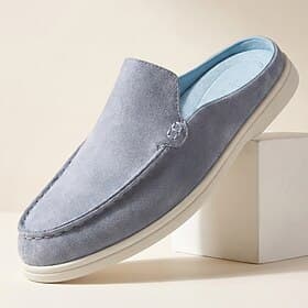 Men's Gray Backless Loafers Slip-On Closed-Toe Mule Slippers Soft Lightweight Casual Comfort Shoes for Indoor Wear, Home, Travel, Relaxation and Easy Outdoor U