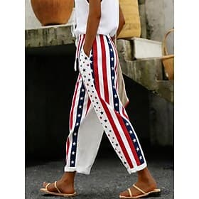 American Independence Day Women's Casual Pants Pants Trousers Vacation Vintage Ethnic Style Ankle-Length High WaistPantsFloral Star Stripe Drawstring Side Pock