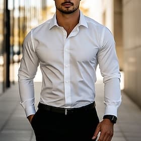 Chemise Décontractée Homme Quotidien Robes Coupe Standard manche longue Revers Couleur Unie 94 % polyester 6 % élasthanne Noir Blanche Grise 2023